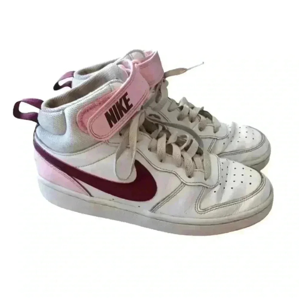 Nike Youth Court Borough Mid 2 White, Pink, and Burgundy Sneaker 4.5 Y